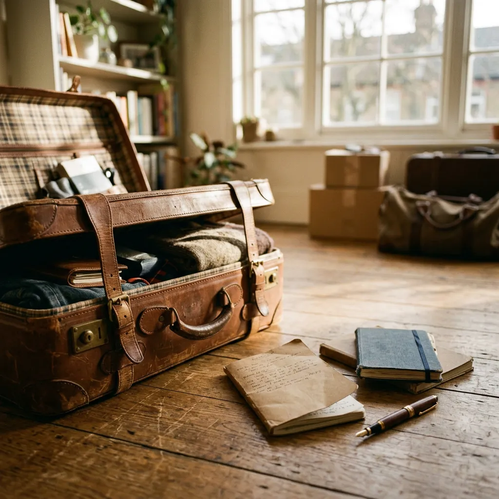 Open suitcase with notebooks suggesting transition away from a tool