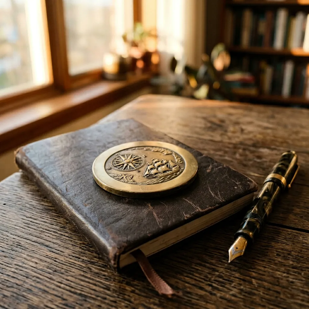 Brass medallion on closed Moleskine notebook — verdict
