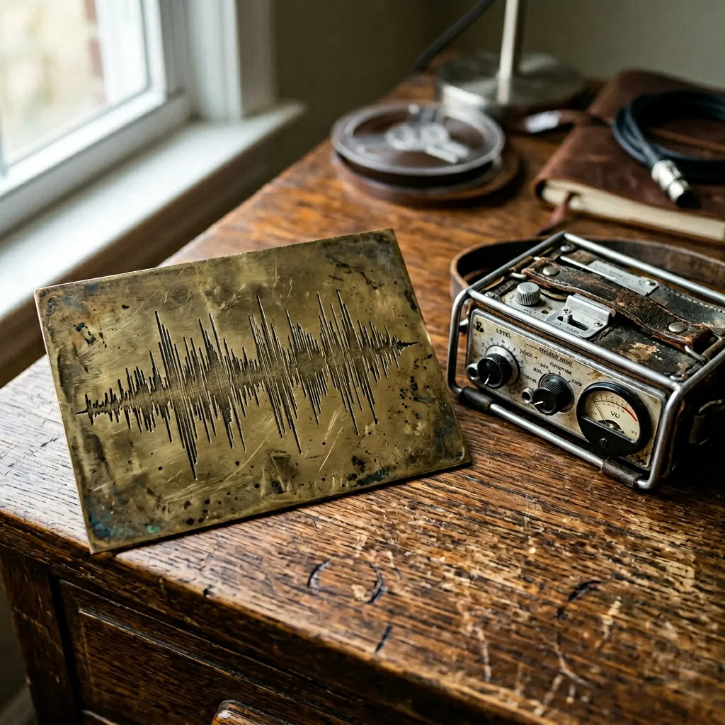 Audio waveform engraved on a brass plate — how diarization works